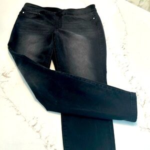 Rekucci black faded stretch jeans ankle skinny leg slimming sz pull on sz 10-12